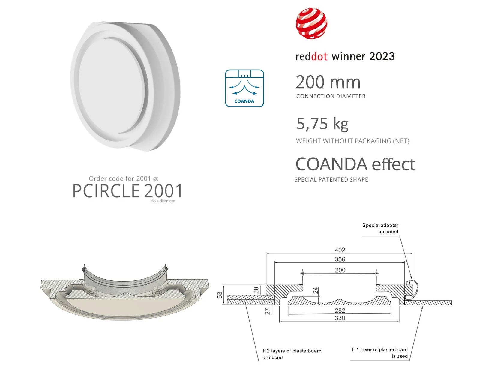 Air Diffusers Gypsum "Performance Circle Coanda"
