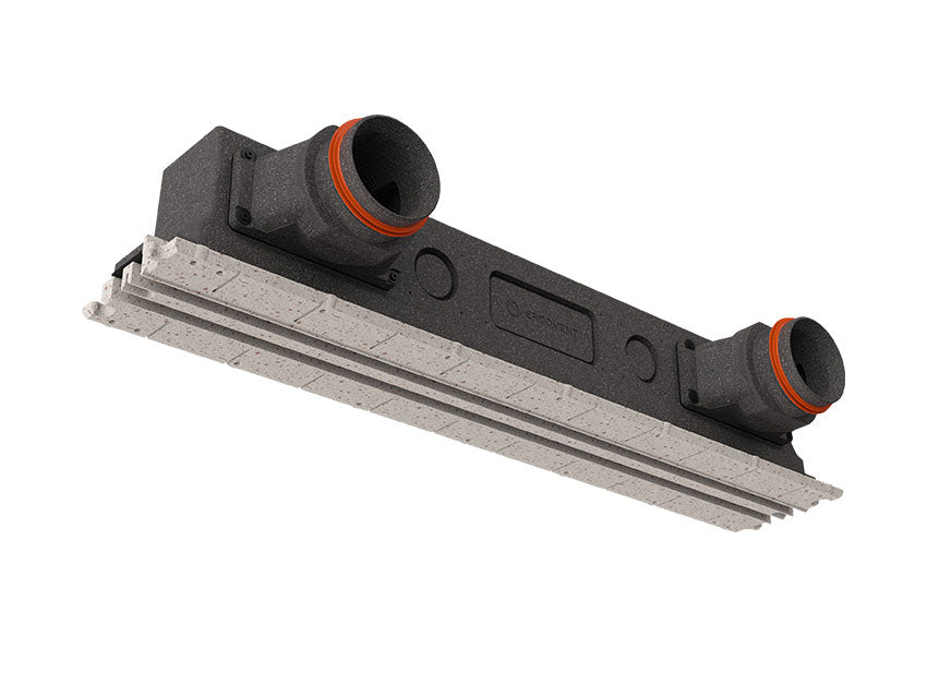 Slot ventilation diffuser ERGOVENT LINEO-PRO CONDI-125 connected (PVC plenum / 2 x 125 mm duct conection / 2 slots x 1050 mm x 20 mm)