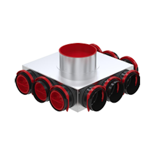Zehnder ComfoCube CT manifold, 1 x ø 160mm connection, 9 x ø 90mm ports with 6 x ø 90mm end caps