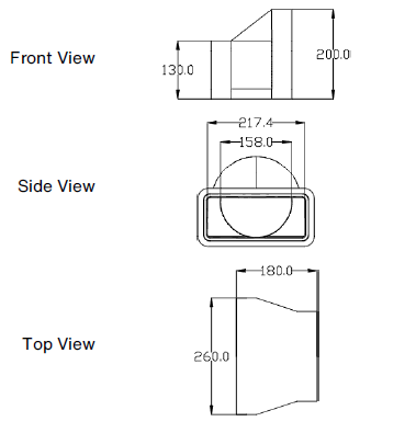 Zehnder GD Rectangular Ducting, Insulated GD9 to Dia 160mm Straight Adaptor 220x90 mm
