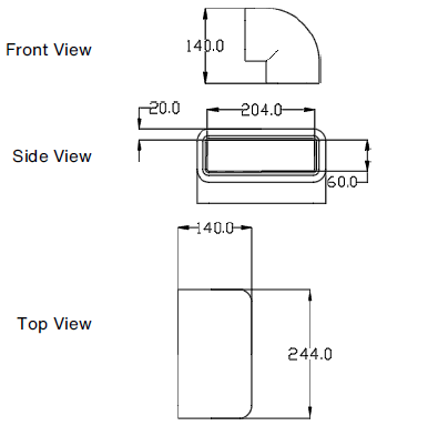 Zehnder GD Rectangular Ducting, Insulated GD8 90 Deg Vertical Bend 204x60 mm