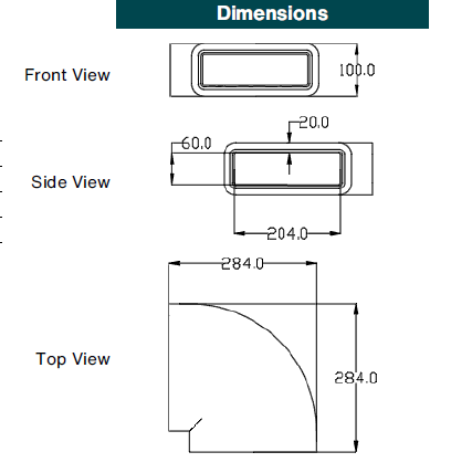 Zehnder GD Rectangular Ducting, Insulated GD8 90 Deg Horizontal Bend 204x60 mm