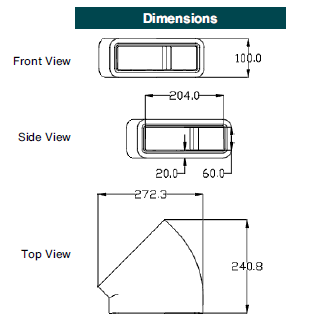 Zehnder GD Rectangular Ducting, Insulated GD8 45 Deg Horizontal Bend 204x60 mm