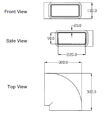 Zehnder GD Rectangular Ducting, Insulated GD9 90 Deg Horizontal Bend 220x90 mm