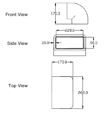 Zehnder GD Rectangular Ducting, Insulated GD9 90 Deg Vertical Bend 220x90 mm