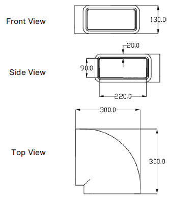 Zehnder GD Rectangular Ducting, Insulated GD9 45 Deg Horizontal bend 220x90 mm