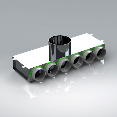 Verplas 150mm Top Inlet Manifold Box c/w 6 x 75mm Dia Duct Conn