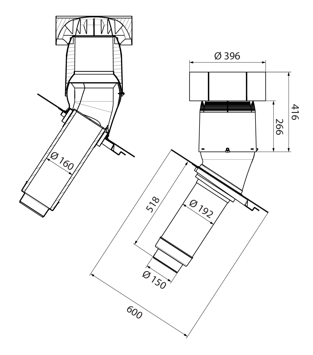Ubbink Ventus Insulated Roof Terminal 160-150 Pitched Roof