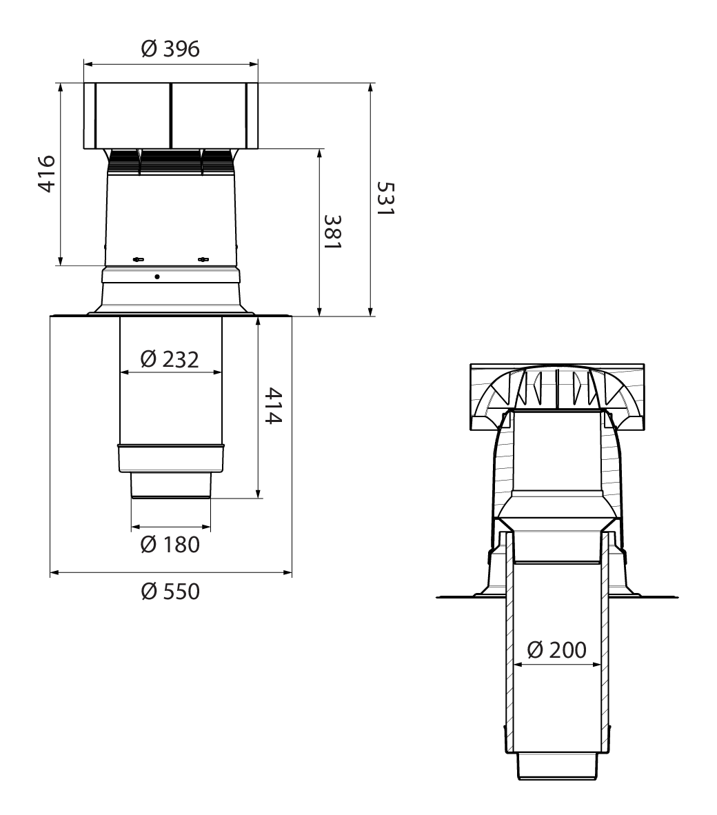 Ubbink Ventus Roof Terminal 200-180 for a Flat Roof