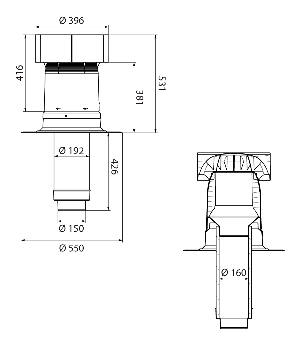 Ubbink Ventus Insulated Roof Terminal 160-150 Flat Roof