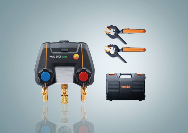 testo 550i Smart Kit - App-controlled digital manifold with wireless clamp temperature probes (NTC)