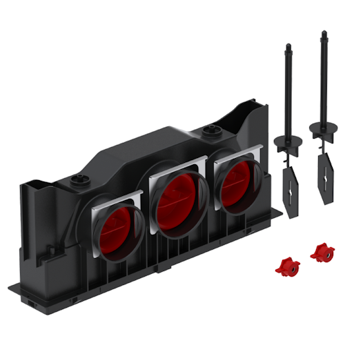 990321745Zehnder rectangular grille housing CSB-P 400 connects 1 x Lamina/Bilamina/ComfoGrid 400 to 1 x 90mm diameter, 2 x 75mm diameter Zehnder ComfoTube