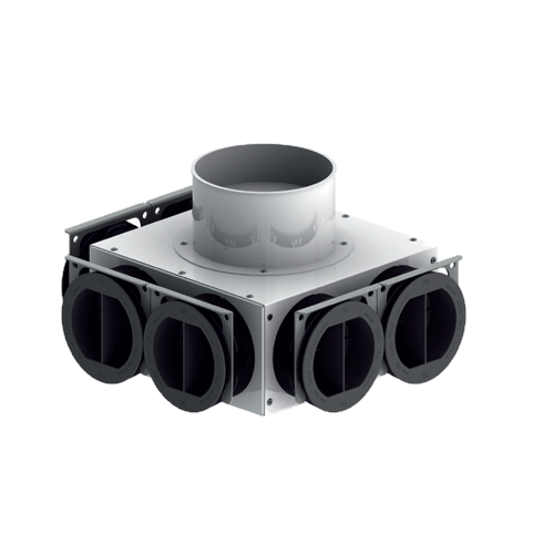 990323070Zehnder ComfoTube distribution box 220, 1 x 125mm diameter connection, 6 x 90mm diameter ports with 4 x 110mm diameter end caps