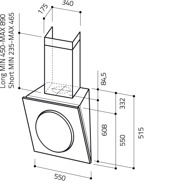 Elica Mini IO Long Chimney Cooker Hood Kit in Stainless Steel KIT01513