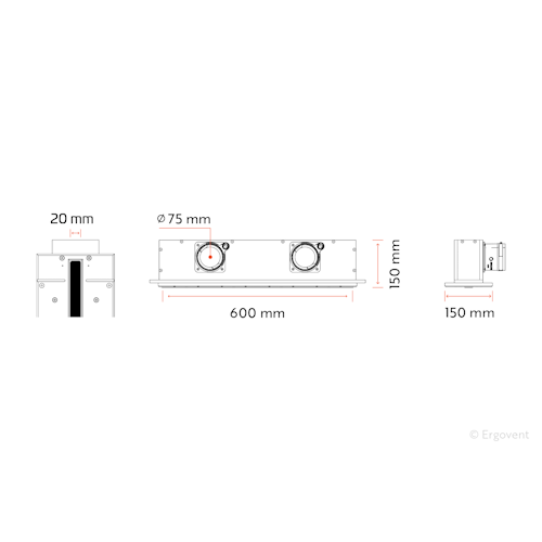 Slot ventilation diffuser ERGOVENT LINEO-600 (2 x 75 mm duct conections / 1 slot x 600 mm x 20 mm / with damper)