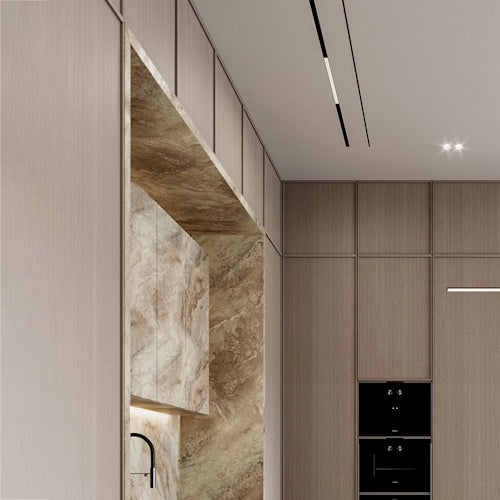 Slot ventilation diffuser ERGOVENT LINEO-PRO CONDI-125 connected  (PVC plenum / 2 x 125 mm duct conection / 1 slot x 1050 mm x 20 mm)