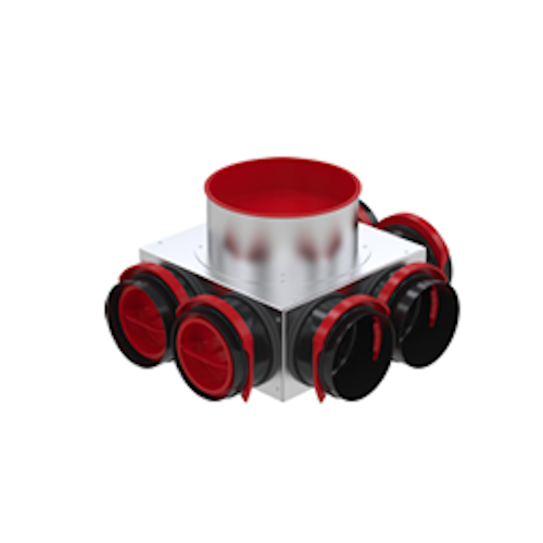 Zehnder ComfoCube CT manifold, 1 x ø 160mm connection, 6 x ø 90mm ports with 4 x ø 90mm end caps