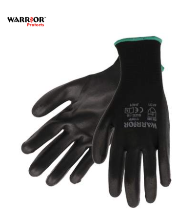 Warrior One Size Polyurethane Palm Gloves Black