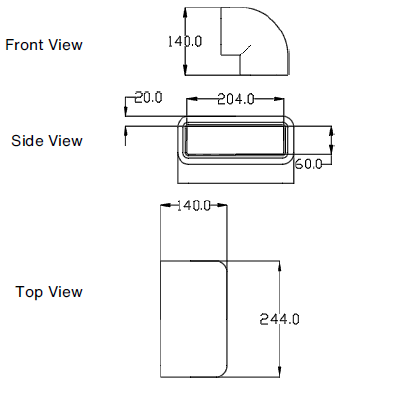 Zehnder GD rectangular ducting, insulated GD8 90° vertical bend 204x60 mm