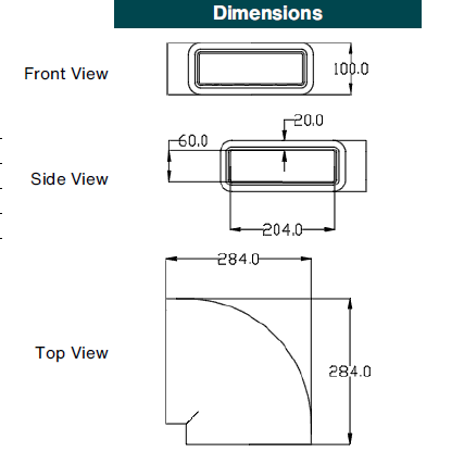 Zehnder GD rectangular ducting, insulated GD8 90° horizontal bend 204x60 mm