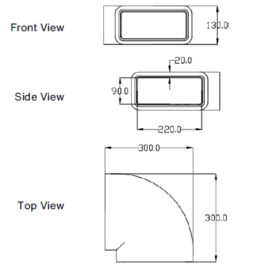 Zehnder GD rectangular ducting, insulated GD9 90° horizontal bend 220x90 mm