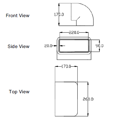 Zehnder GD rectangular ducting, insulated GD9 90° vertical bend 220x90 mm