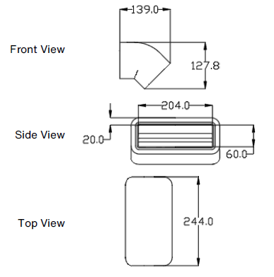 Zehnder GD rectangular ducting, insulated GD8 45° vertical bend 204x60 mm
