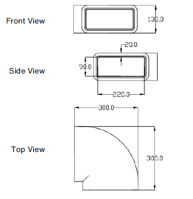 Zehnder GD rectangular ducting, insulated GD9 45° horizontal bend 220x90 mm