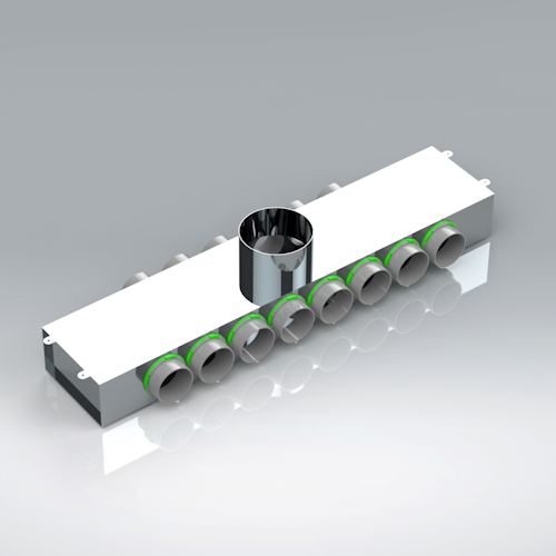 Verplas 150mm Top Inlet Manifold Box c/w 14 x 75mm Dia Duct Conn