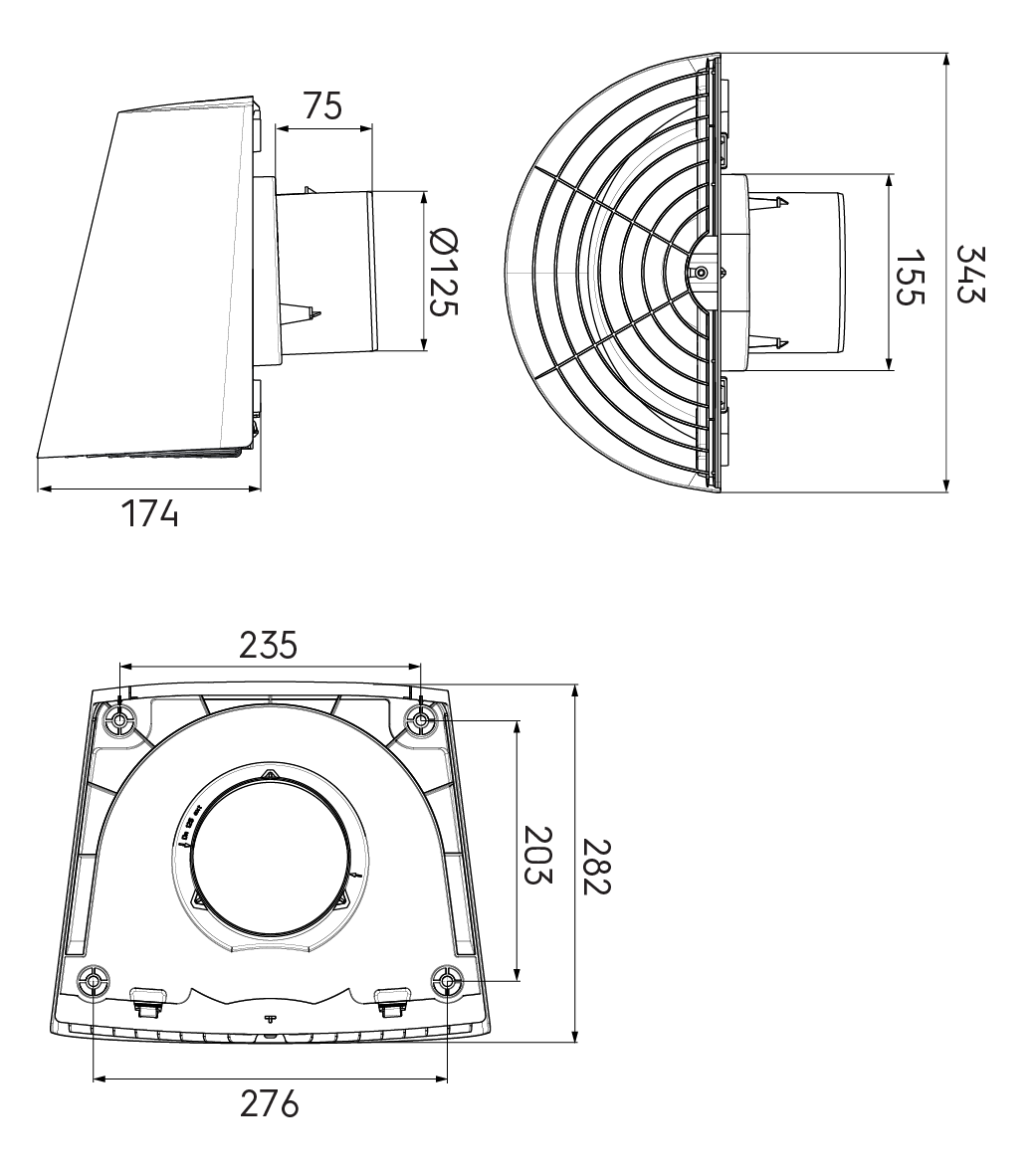 Ubbink Contego Wall Terminal 125mm Black Grey