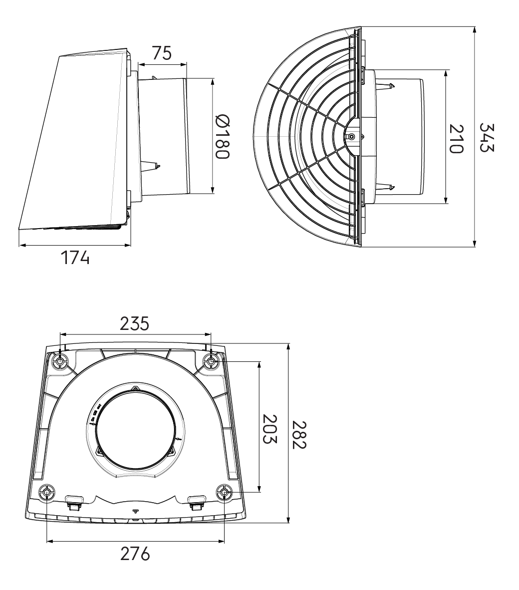 Ubbink Contego Wall Terminal 180mm Black Grey