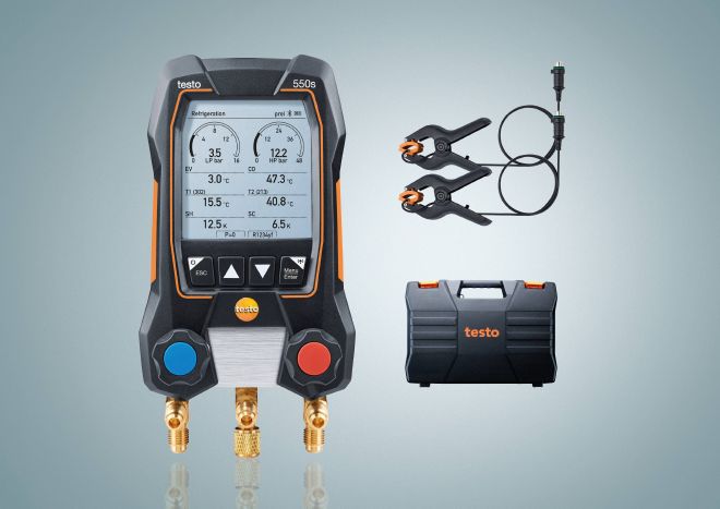 testo 550s Basic Kit - Smart digital manifold with fixed cable clamp temperature probes