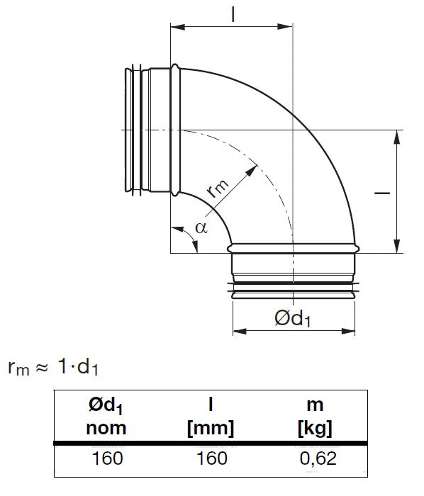 Lindab Safe Click BDA 90° Pressed Bend diameter 160mm