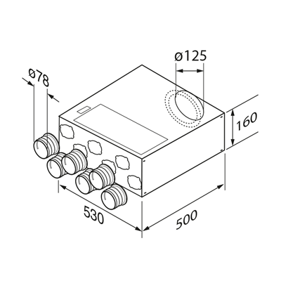 AirflexPro 6 Spigot In-Line Distribution Box, Round Spigots and Sound insulation Fitted - Slimline