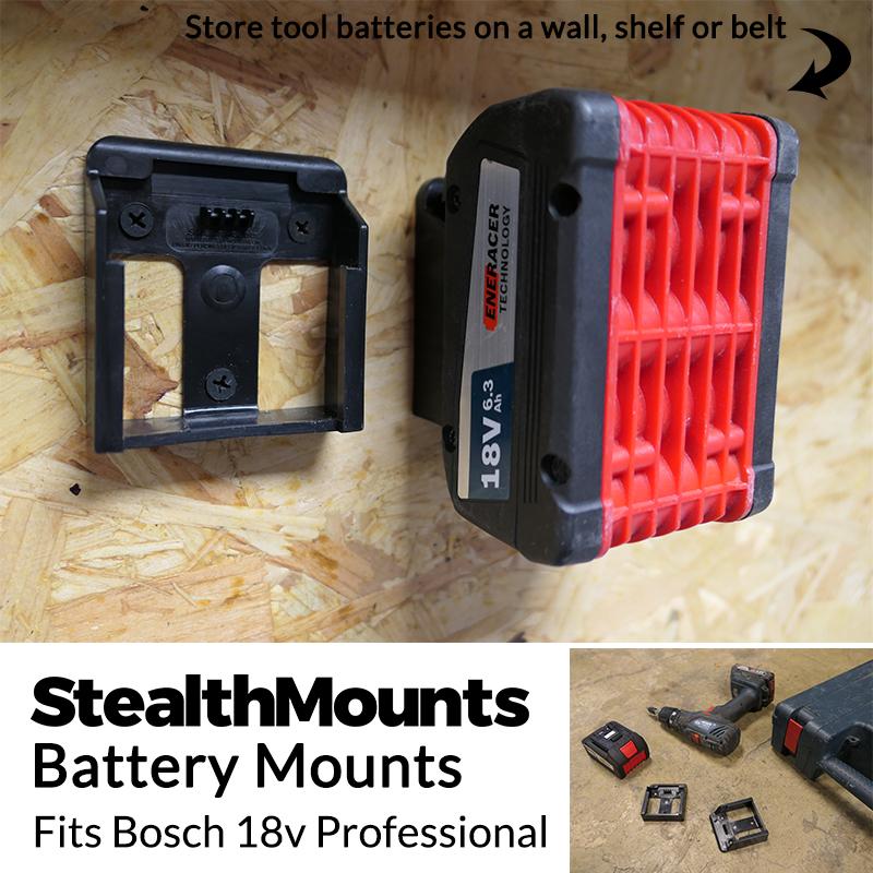StealthMounts Black Battery Mounts for Bosch 18v