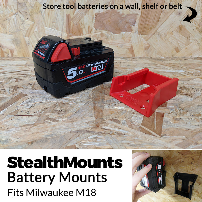 StealthMounts Red Battery Mounts for Milwaukee M18 18v